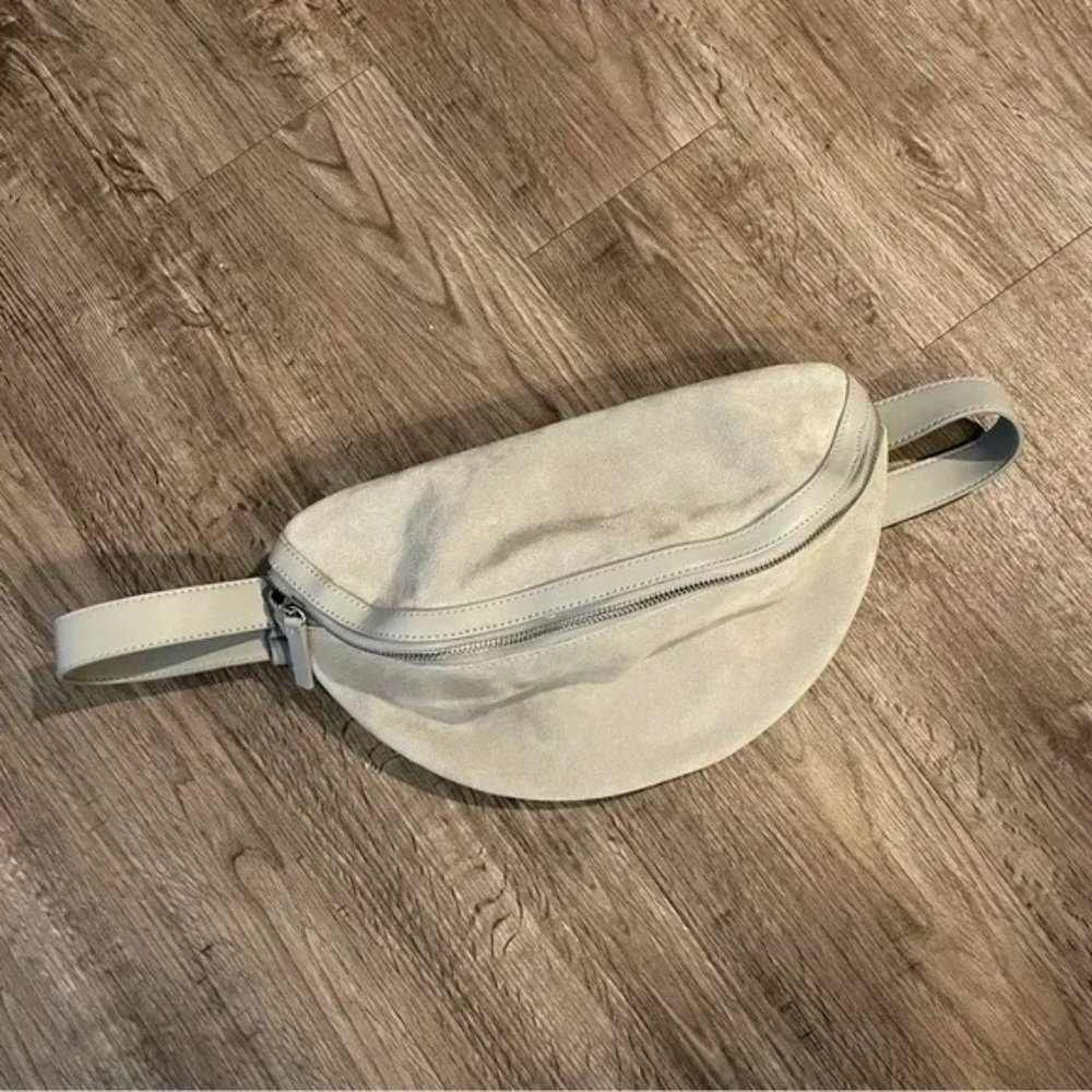 FRENCH CONNECTION Gray Suede Leather Fanny Pack Marin Belt Bag
